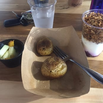 Yolklore - Yogurt parfait, crispy smash potato (comes w/3), and side fruit cup. YUM - Breakfast & Brunch Near Me - St. Louis, Missouri Yolklore - Yogurt parfait, crispy smash potato (comes w/3), and side fruit cup. YUM - Breakfast & Brunch Near Me - St. Louis, Missouri