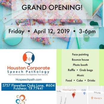 Houston Corporate Speech Pathology - Join us for our Grand Opening! - Speech Therapists Near Me - Fulshear, Texas Houston Corporate Speech Pathology - Join us for our Grand Opening! - Speech Therapists Near Me - Fulshear, Texas