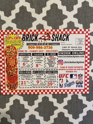 Menu photo 3 Brick Shack Pizza Ontario, CA