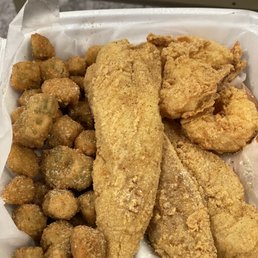 Fried whiting, jumbo shrimp & fried okra Fried whiting, jumbo shrimp & fried okra