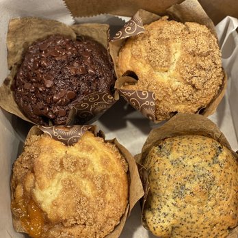 Fairfax Bakery - Double chocolate muffin, cinnamon crunch, Georgia peach, and lemon poppyseed muffin. - Bakeries Near Me - Fairfax, Virginia