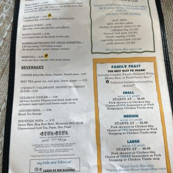 CARiN de RiA - Dessert, Beverage, Wednesday Lunch Special, and Family Feast menu. - Filipino Near Me - Encinitas, California