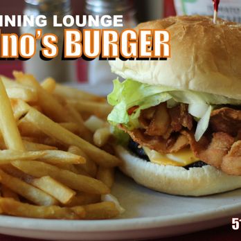 Dino's Dining Lounge - All Famous 7oz Freshly made Dino's Burger. Big Taste and Filling with your choice of side dish. You have got to try one. - Pizza Near Me - Woodstock, Ontario Dino's Dining Lounge - All Famous 7oz Freshly made Dino's Burger. Big Taste and Filling with your choice of side dish. You have got to try one. - Pizza Near Me - Woodstock, Ontario
