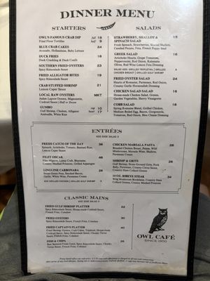 Menu photo 1 Owl Cafe Apalachicola, FL