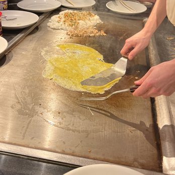 Benihana - Beaverton - Preparing egg for Vegetable Fried Rice - Sushi Bars Near Me - Beaverton, Oregon Benihana - Beaverton - Preparing egg for Vegetable Fried Rice - Sushi Bars Near Me - Beaverton, Oregon
