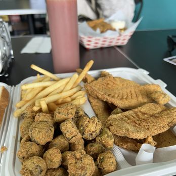 Bayshore Fish & Grill - Fried okra, french fries, and fish plate - Seafood Markets Near Me - Sylmar, California