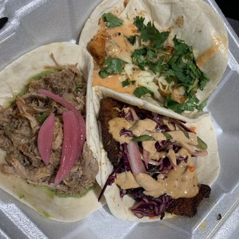 Whiskey Taco Foxtrot - Clockwise from the left: Carnitas, bang bang shrimp, blackened fish - Whiskey Bars Near Me - Clawson, Michigan Whiskey Taco Foxtrot - Clockwise from the left: Carnitas, bang bang shrimp, blackened fish - Whiskey Bars Near Me - Clawson, Michigan