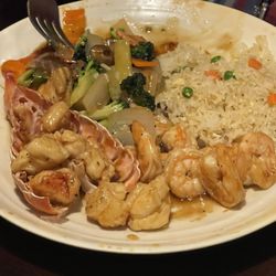 Lobster & Shrimp Hibachi, Mixed Veges, and Rice
