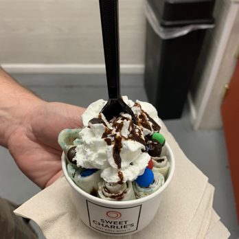 Sweet Charlie’s - Birthday Cake with M&Ms, Whipped Cream and Chocolate Drizzle - Ice Cream & Frozen Yogurt Near Me - Madison, Alabama Sweet Charlie’s - Birthday Cake with M&Ms, Whipped Cream and Chocolate Drizzle - Ice Cream & Frozen Yogurt Near Me - Madison, Alabama