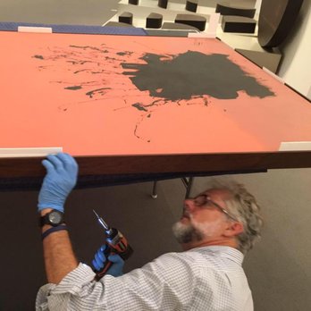 Stephen Johnson - Installing on location Boca Museum: painting by artist Adolph Gottlieb - Framing Near Me - West Palm Beach, Florida Stephen Johnson - Installing on location Boca Museum: painting by artist Adolph Gottlieb - Framing Near Me - West Palm Beach, Florida