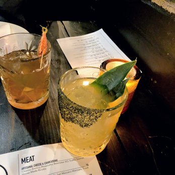 Social - Chicken and waffles cocktail (left) & Black Magic Woman (right- SO GOOD) - New American Near Me - Costa Mesa, California