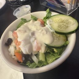 This was the side salad. The photo can not do justice to how tiny it was. This was the side salad. The photo can not do justice to how tiny it was.