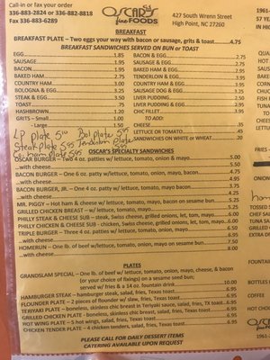 Menu photo 1 Oscar's Fine Foods High Point, NC