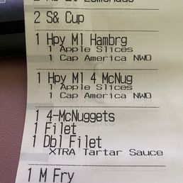 Not given the double filet o fish and instead of being given the hamburger happy meal was given an extra nugget meal.