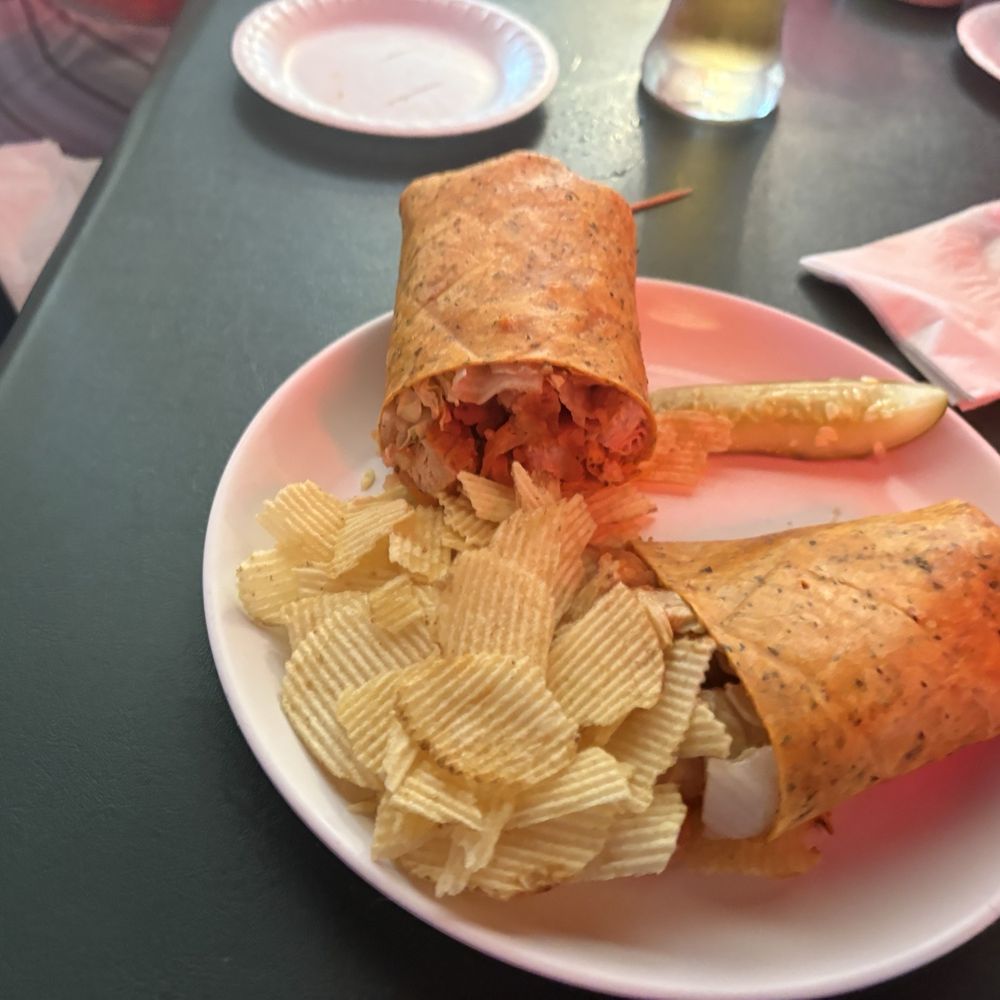 Buffalo chicken wrap it was delicious and big enough to fill both of us up Buffalo chicken wrap it was delicious and big enough to fill both of us up