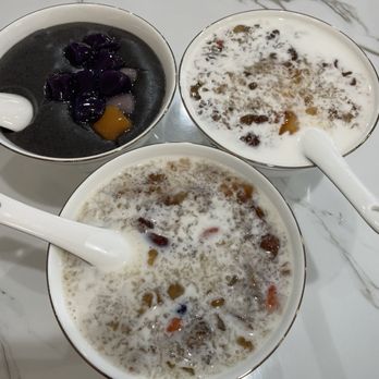 Jiu Ji Dessert - Sesame Paste with Rice Balls (hot) & Snow Swallow with Taro balls and Peach Gum in Coconut Milk - Desserts Near Me - Alhambra, California Jiu Ji Dessert - Sesame Paste with Rice Balls (hot) & Snow Swallow with Taro balls and Peach Gum in Coconut Milk - Desserts Near Me - Alhambra, California