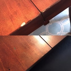 Restoration Plus - Edge of a dining room table with some small damages.
