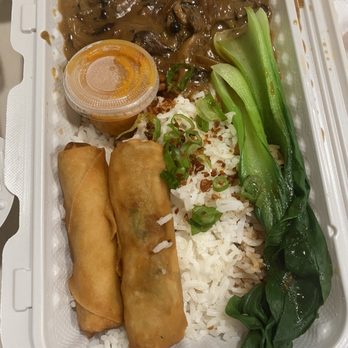 Nan's Noodle House - Mushroom adobo - comes with two spring rolls - really delicious! - Noodles Near Me - Calgary, Alberta