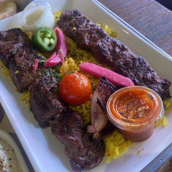 Mazra - Up close at my combo kabob plate, beef and lamb. So good. - Middle Eastern Near Me - San Bruno, California Mazra - Up close at my combo kabob plate, beef and lamb. So good. - Middle Eastern Near Me - San Bruno, California