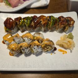Dragon roll and crispy calamari roll