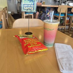 Free chips and drink with coupon I got at the volleyball tournament