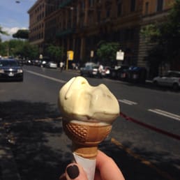 Pistachio and pine nut gelatos in one cone!