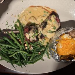Potato was dry needed more butter. Green beans were good.