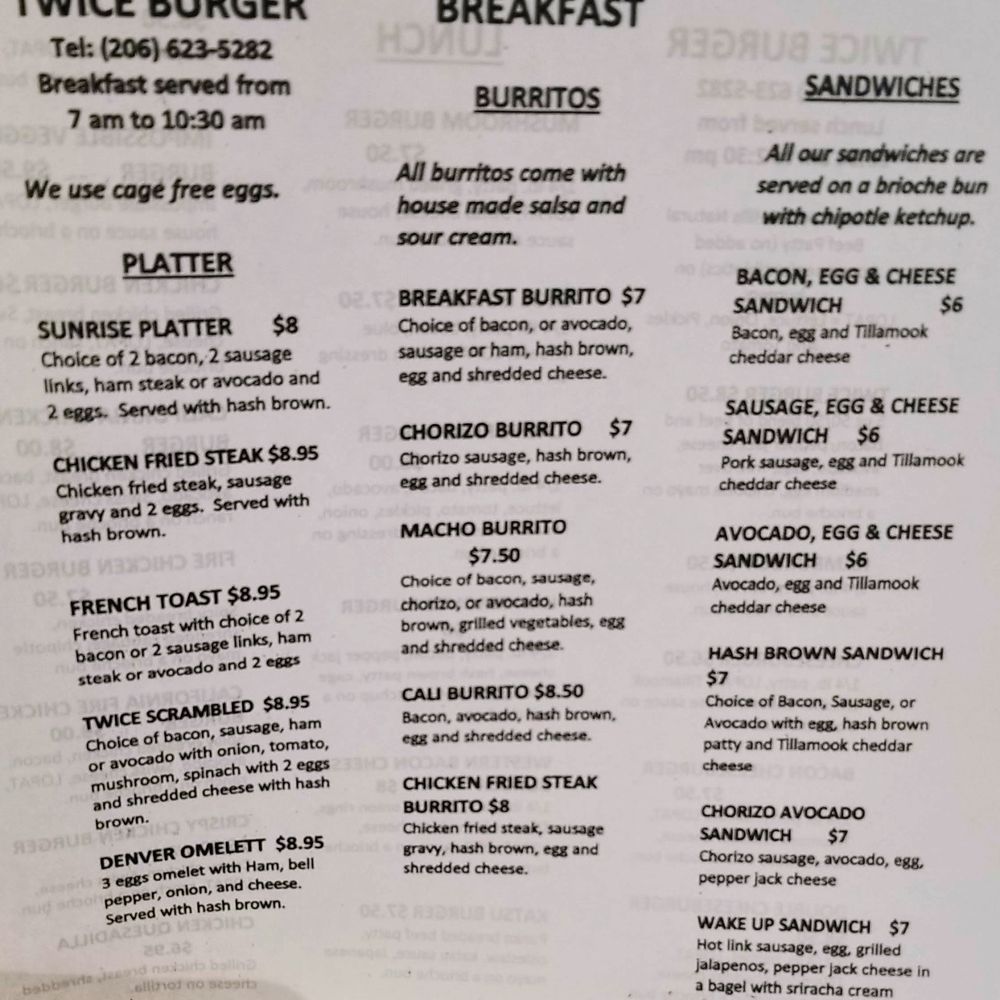 Breakfast Menu Breakfast Menu