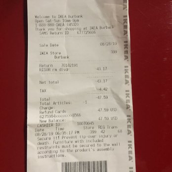 IKEA - Receipt - Home Decor Near Me - Burbank, California IKEA - Receipt - Home Decor Near Me - Burbank, California