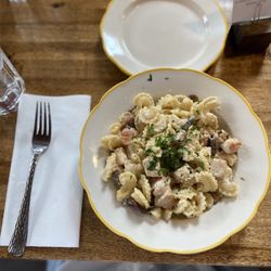 Mano Bella Artisan Foods - Build your own pasta bowl with Creste de Galli noodles, alla crema sauce, with chicken and mushroom