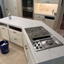 Branson Granite and Tile - Azure Quartz with cooktop