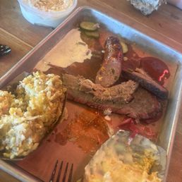2 Meat Plate. Brisket and jalapeño sausage. 2 Meat Plate. Brisket and jalapeño sausage.