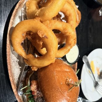 The State - blackberry barbecue burger with onion rings - Whiskey Bars Near Me - Rancho Cucamonga, California The State - blackberry barbecue burger with onion rings - Whiskey Bars Near Me - Rancho Cucamonga, California