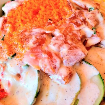 Uncle Sharkii Poke Bar - Salmon bowl, take out. That's why it looks a little smashed. - Hawaiian Near Me - Urban Honolulu, Hawaii