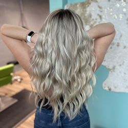 Novak Hair Studios - Beautiful blonde with 2 rows of handtied extensions by Abbie Lorrin Hart