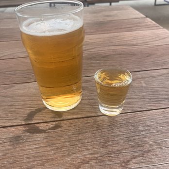 Gristworkz - Beer and a corn whiskey shot - Brewpubs Near Me - Houston, Texas