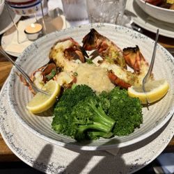 Rita's Seaside Grille - Lobster tails with mashed potatoes and broccoli