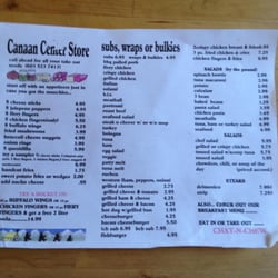 Canaan Center Store - Their menu.