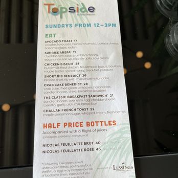 Topside at the Beacon - Brunch menu Sunday 12-3 - Cocktail Bars Near Me - Jupiter, Florida