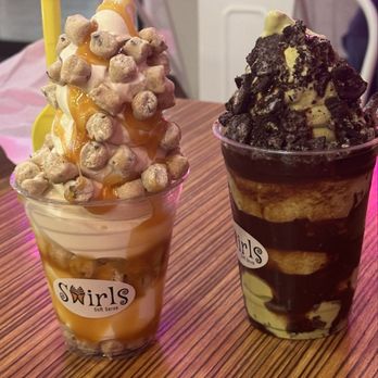 Swirls Soft Serve - Small ice cream with caramel drizzle and cookie dough - Ice Cream & Frozen Yogurt Near Me - Upland, California