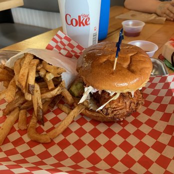 Fry the Coop - Nashville Fried Chicken Sandwich with House Fries - American Near Me - Oak Lawn, Illinois Fry the Coop - Nashville Fried Chicken Sandwich with House Fries - American Near Me - Oak Lawn, Illinois