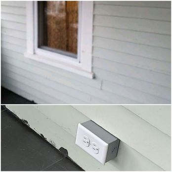 Kinney Electric - Before and after picture instilling a power source on my front porch - Electricians Near Me