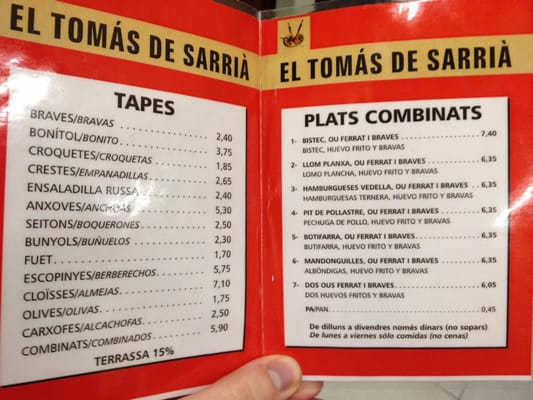 Menu photo 4 El Tomás de Sarrià Barcelona, B Menu photo 4 El Tomás de Sarrià Barcelona, B