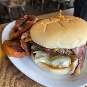 Viking Drive-In - Bacon Cheeseburger with onion rings - Burgers Near Me - Sprague, Washington Viking Drive-In - Bacon Cheeseburger with onion rings - Burgers Near Me - Sprague, Washington