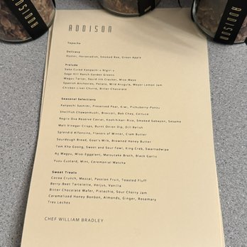 Addison - Menu and after dinner granola gifts - New American Near Me - San Diego, California