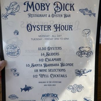 Moby Dick Restaurant - 03/17/2026 - Oyster Hour Menu - American Near Me - Santa Barbara, California