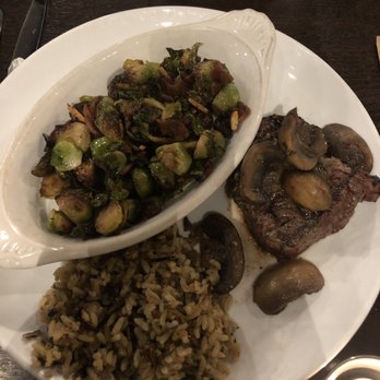 Coppermill Steakhouse - Fillet with mushrooms, wild rice and Brussel Sprouts - Steakhouses Near Me - Kearney, Nebraska