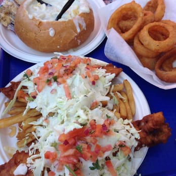 Harbor Fish & Chips - 2 Fish Tacos with Fries, Onion Rings, and a Sourdough Bowl of Clam Chowder! YUMMY!! - Fish & Chips Near Me - Oceanside, California Harbor Fish & Chips - 2 Fish Tacos with Fries, Onion Rings, and a Sourdough Bowl of Clam Chowder! YUMMY!! - Fish & Chips Near Me - Oceanside, California