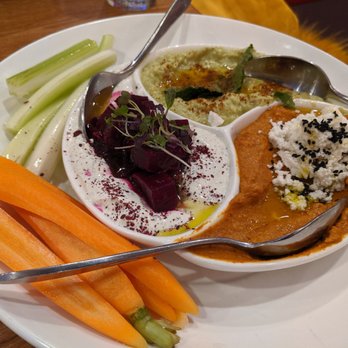 Zeugma Mediterranean Grill - Three appetizer mix: beet heaven, avoghanoush, and pumpkin muhammara - Mediterranean Near Me - Montclair, New Jersey Zeugma Mediterranean Grill - Three appetizer mix: beet heaven, avoghanoush, and pumpkin muhammara - Mediterranean Near Me - Montclair, New Jersey