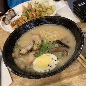 Ozen Sushi - Tonkatsu Ramen - pork belly, noodles, half boiled egg, mushrooms and other veg. The broth was so good! - Korean Near Me - London, Ontario